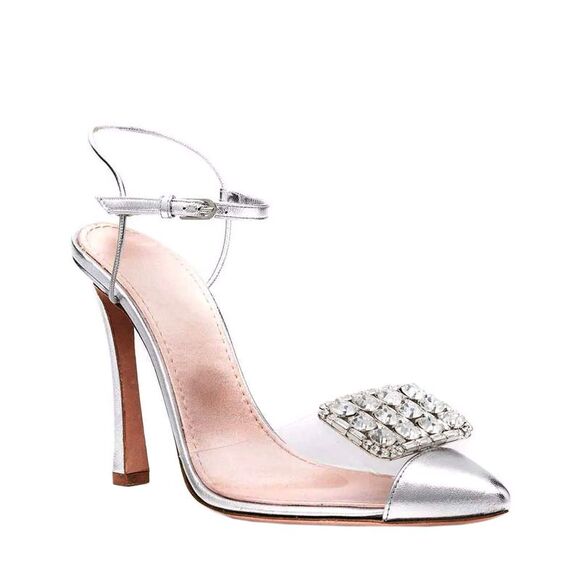 Giambattista Valli Womens Ankle Strap Pointed Toe Pumps 40.5 Silver - NIB $1450